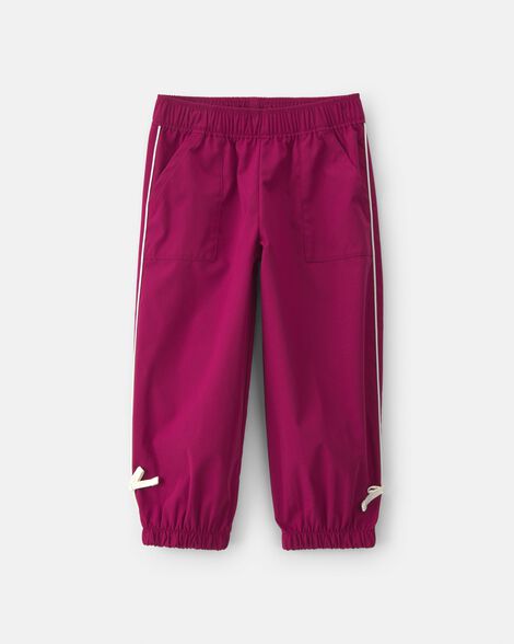 toddler girl bow-cuff poplin joggers - burgundy
