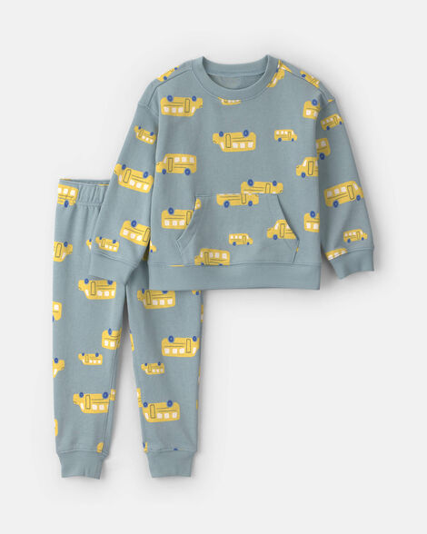 baby boy 2-piece school bus sweatshirt & pant set - blue/yellow