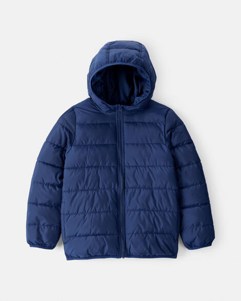 boys midweight packable puffer - navy blue