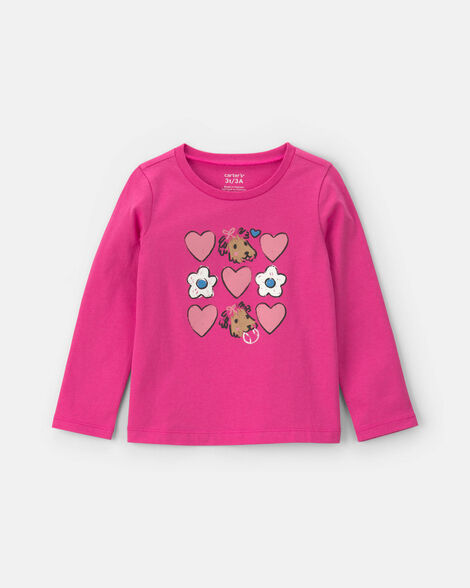 toddler girl heart long-sleeve graphic tee - pink