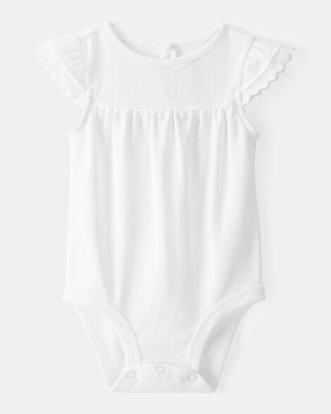 Baby Pointelle Short-Sleeve Bodysuit - White