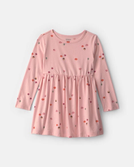 toddler girl pumpkin long-sleeve dress - pink