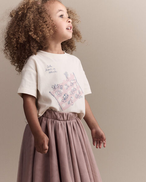 Toddler Girl 'Let's Have A Picnic' Relaxed Graphic Tee - Cream