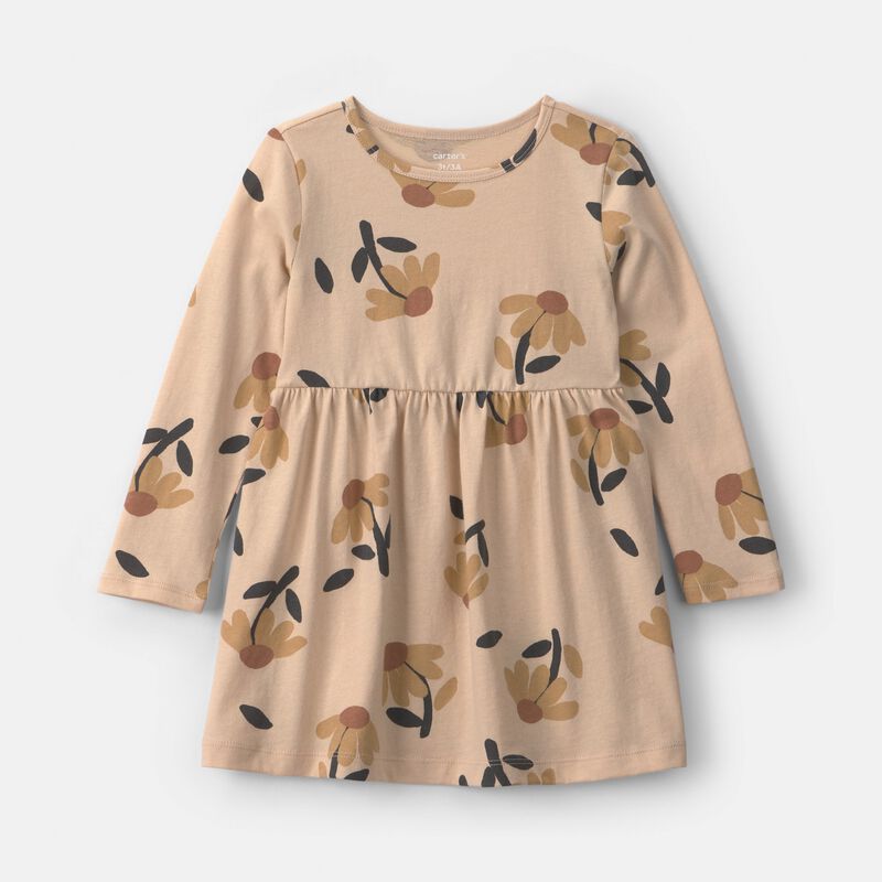 Toddler Girl Floral Long-Sleeve Dress - Tan