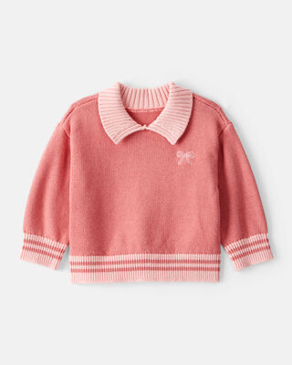 Product image 1 of Baby Girl Bow Cotton Long-Sleeve Sweater - Pink