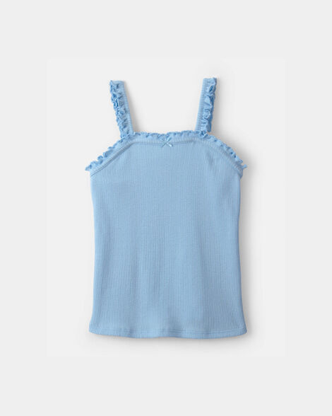 Girls Ruffle Ribbed Tank Top - Blue