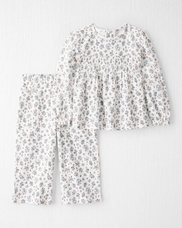 Product image 1 of Toddler Girl 2-Piece Organic Cotton Crinkled Knit Set in BlueMist Bloom Print