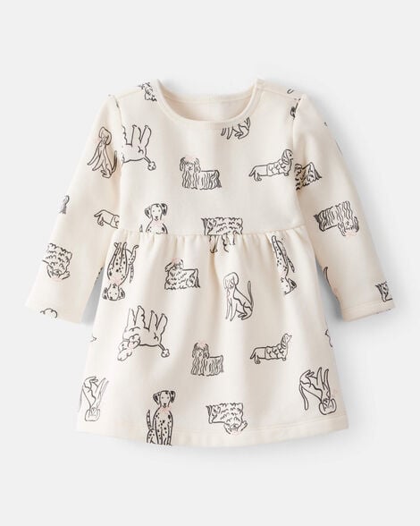 baby girl daydream fleece puppy knit dress - ivory