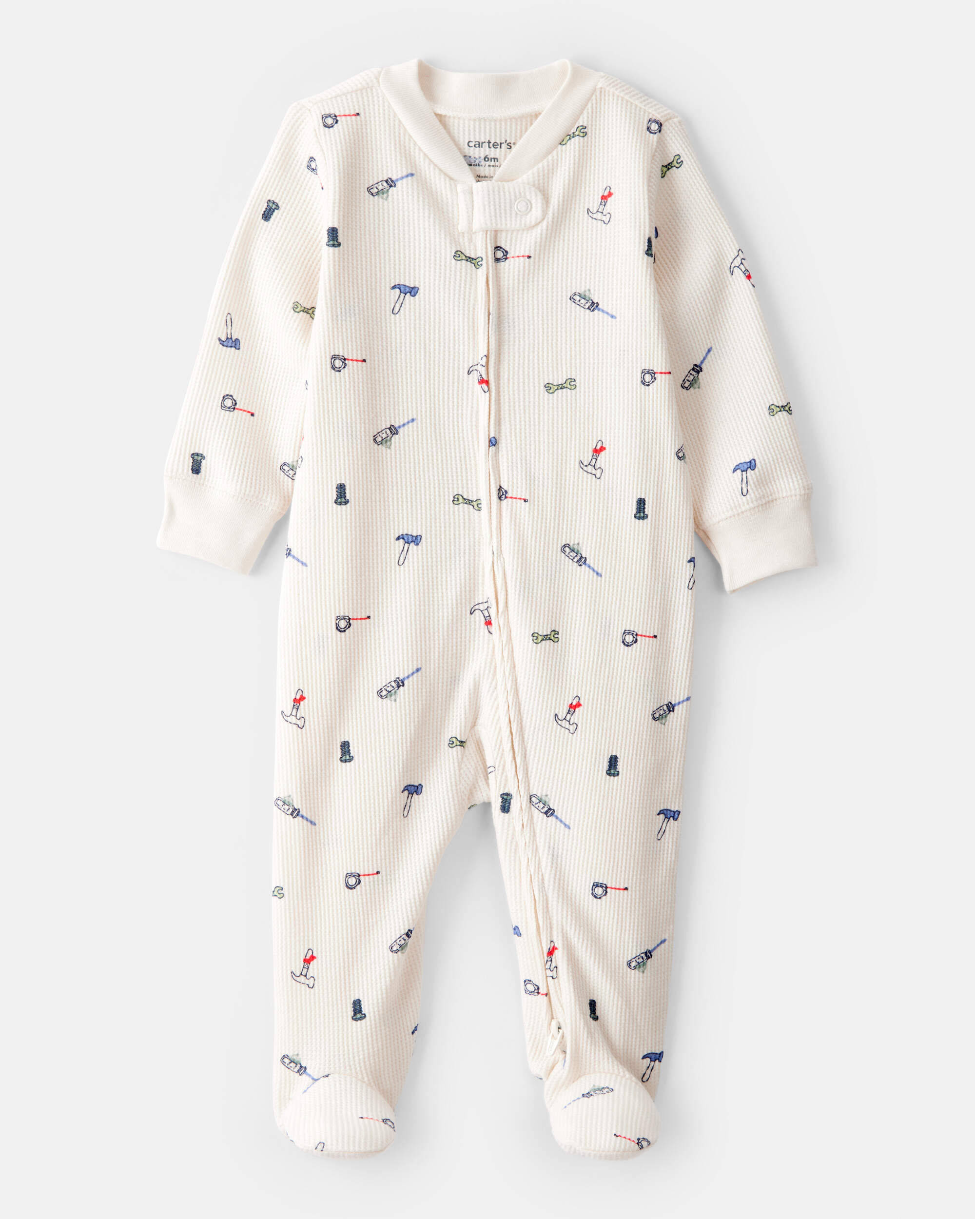 Carters baby boy construction print cotton long-sleeve snug fit sleep play pajamas 3M Cream 9$
