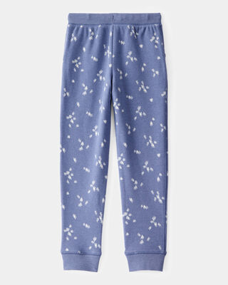 Product image 2 of Kid Floral Fleece Drawstring Joggers - Blue
