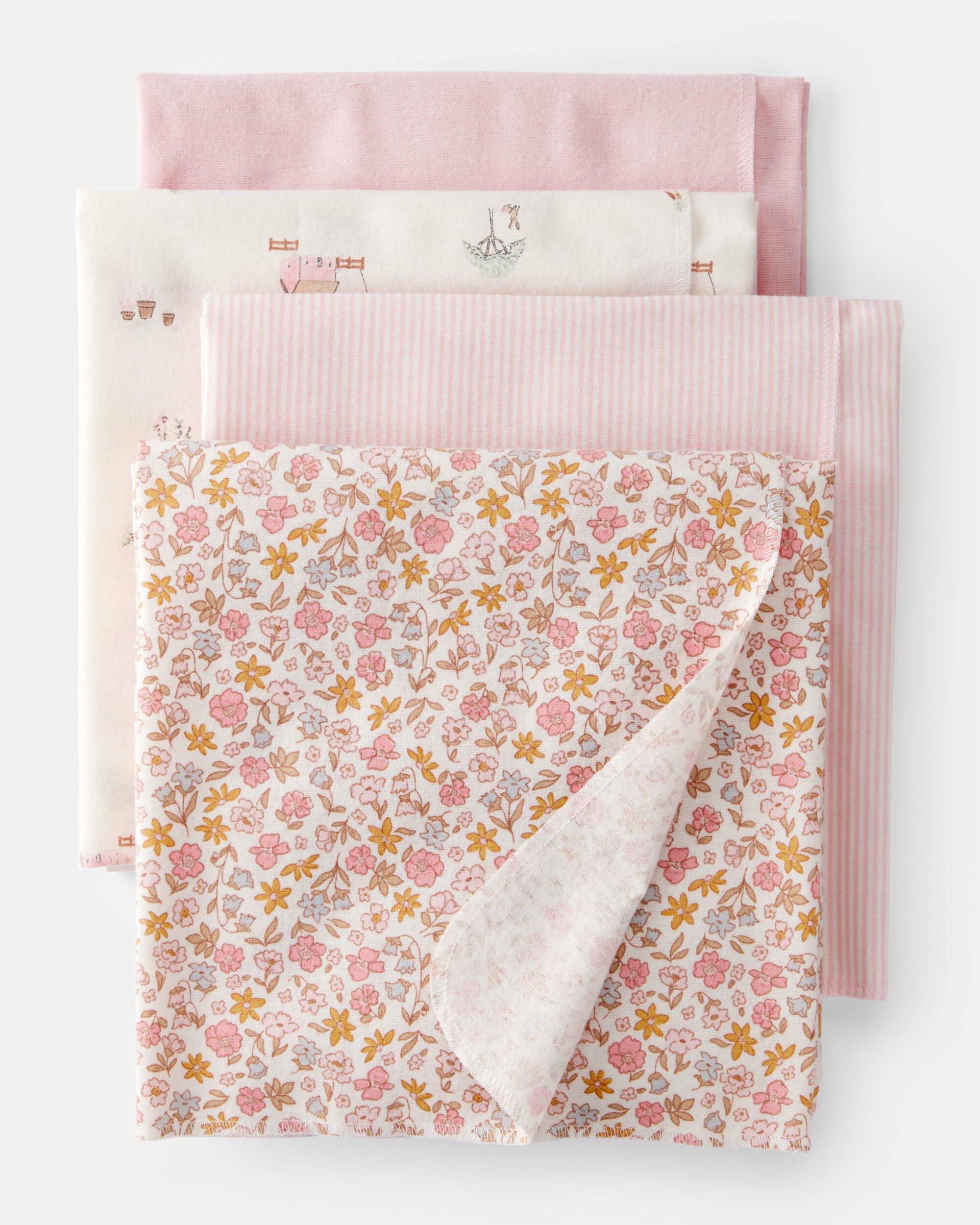 Baby 4-Pack Floral Receiving Blankets - Pink