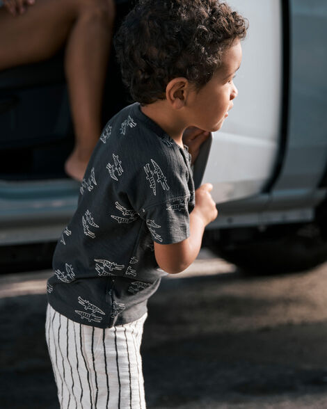 Product image 3 of Toddler 2-Piece Alligator Henley Tee & Striped Pull-On Shorts