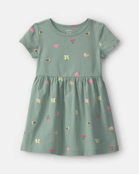 toddler girl butterfly short-sleeve dress - green