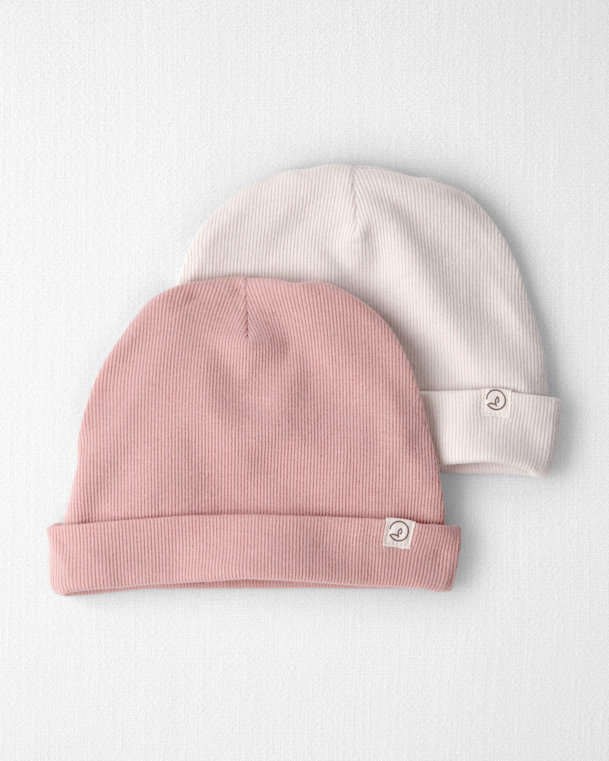 Little Planet Baby Girl 2-Pack Organic Cotton Rib Caps 0-3M Winter Pink Batter Cream 14$
