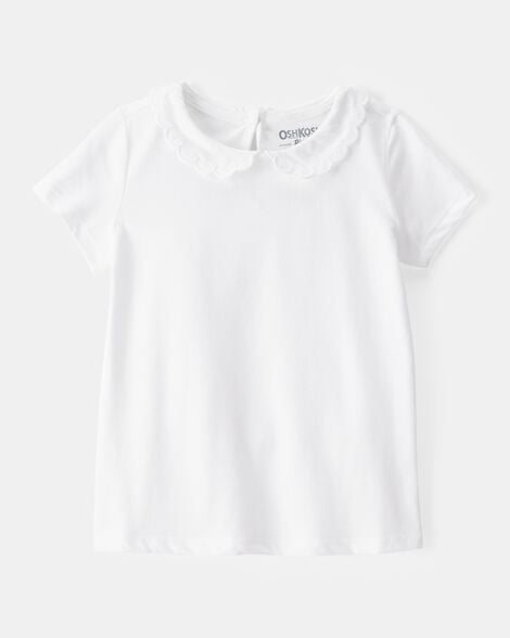 Toddler Scalloped Collar Short-Sleeve Top - White