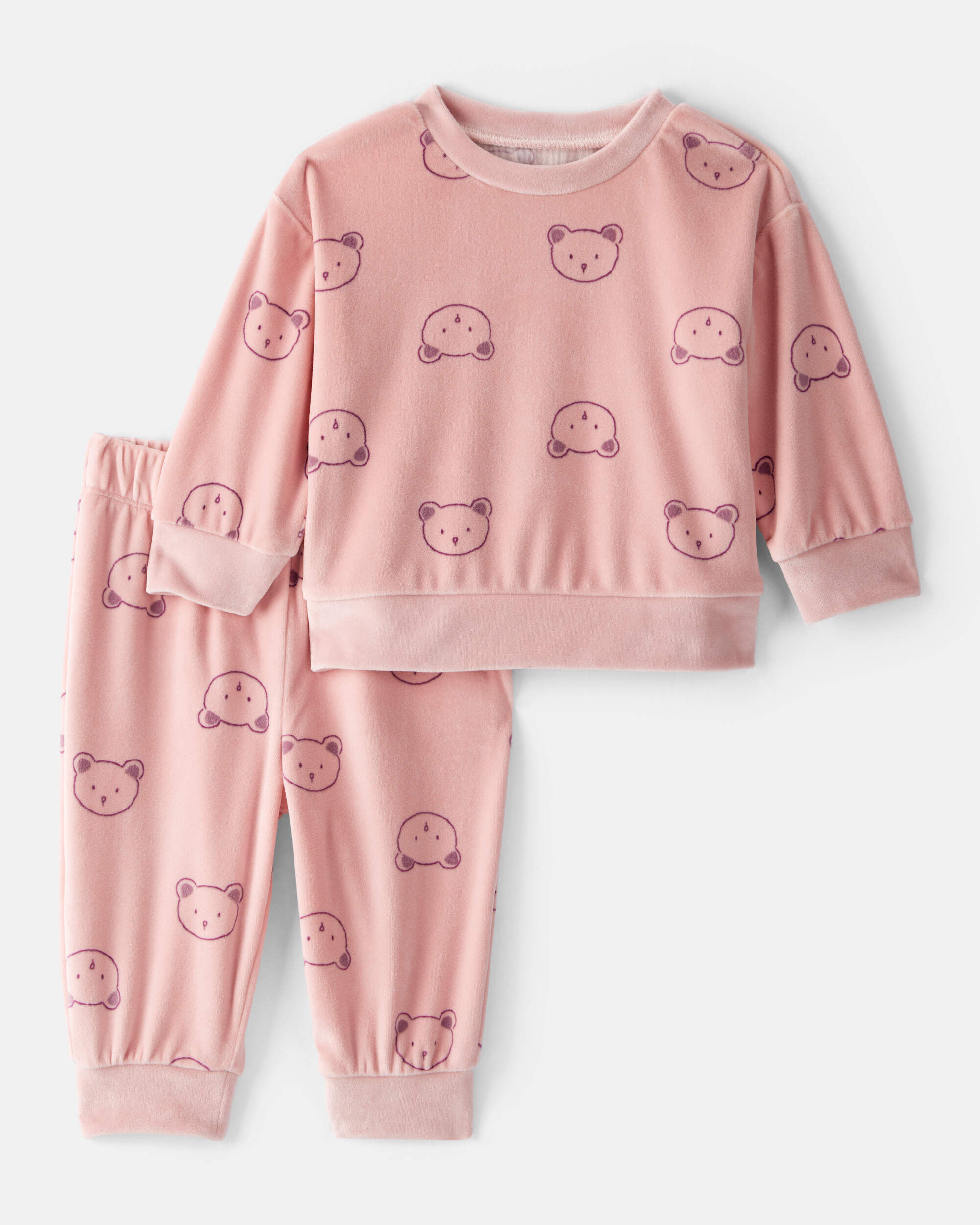 Baby Girl 2-Piece Bear Print Velour Sweatshirt & Jogger Set