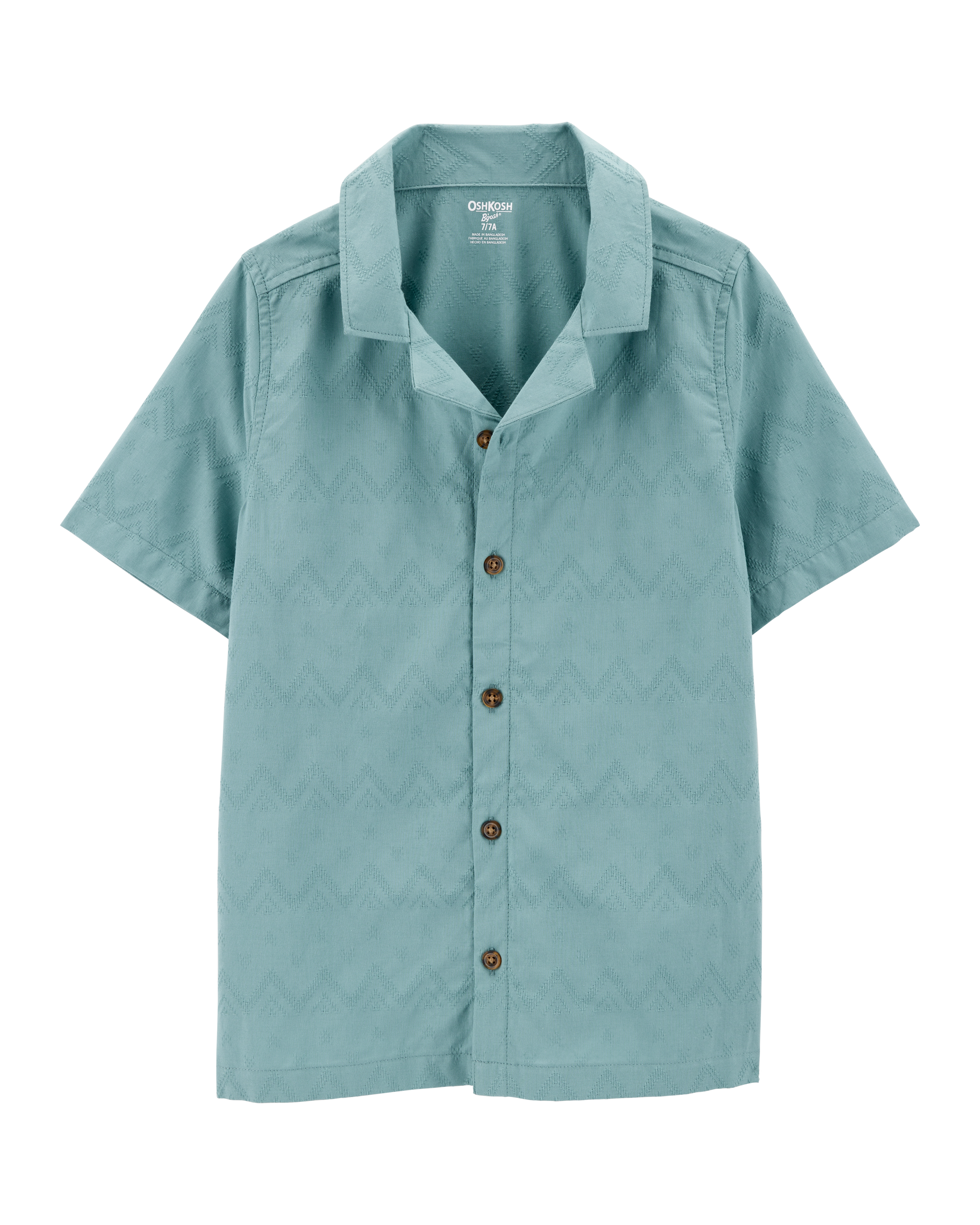 Kid Chevron Print Short-Sleeve Button-Down - Teal
