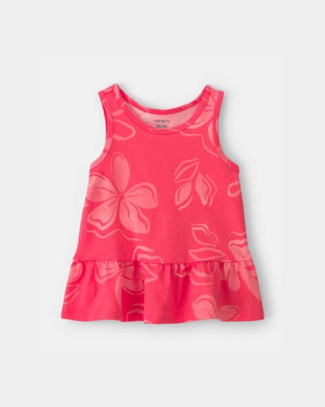 toddler girl floral peplum tank top - coral