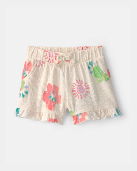 baby girl ruffle-trim summer floral shorts - cream
