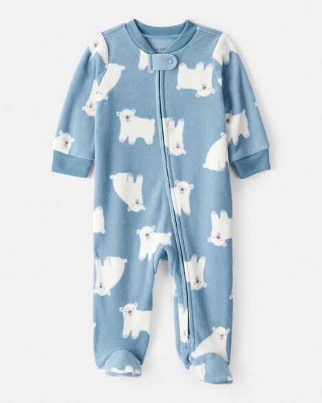 baby boy polar bear loose fit long-sleeve sleep & play pajamas - blue