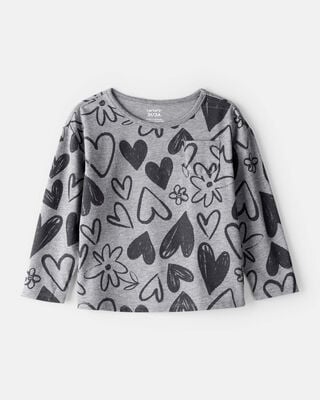 Toddler Girl Dog Print Long-Sleeve Pocket Tee - Purple