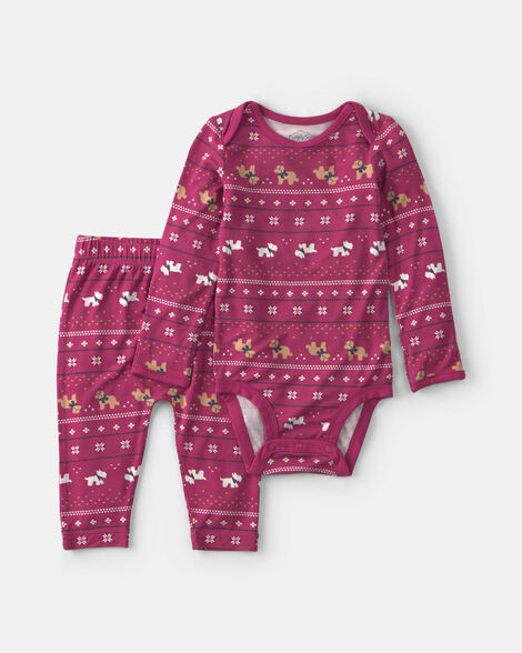 baby 2-piece fair isle purelysoft™ long-sleeve bodysuit & pant set - burgundy