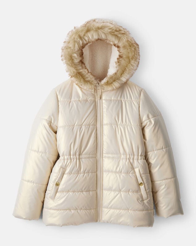 Product image 1 of Girls Hooded Heavyweight Winter Jacket - Cream