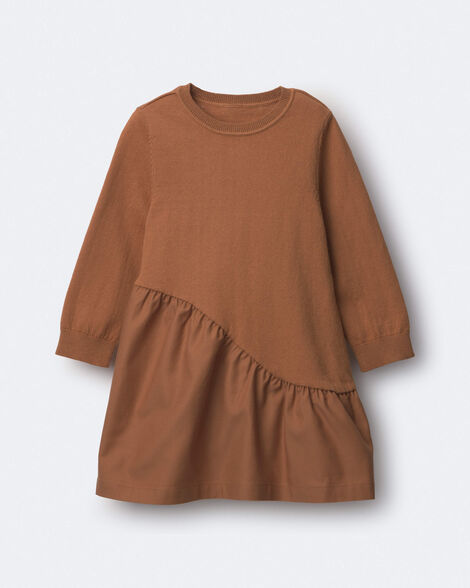 Toddler Girl Ribbed Long-Sleeve Asymmetrical Dress - Brown