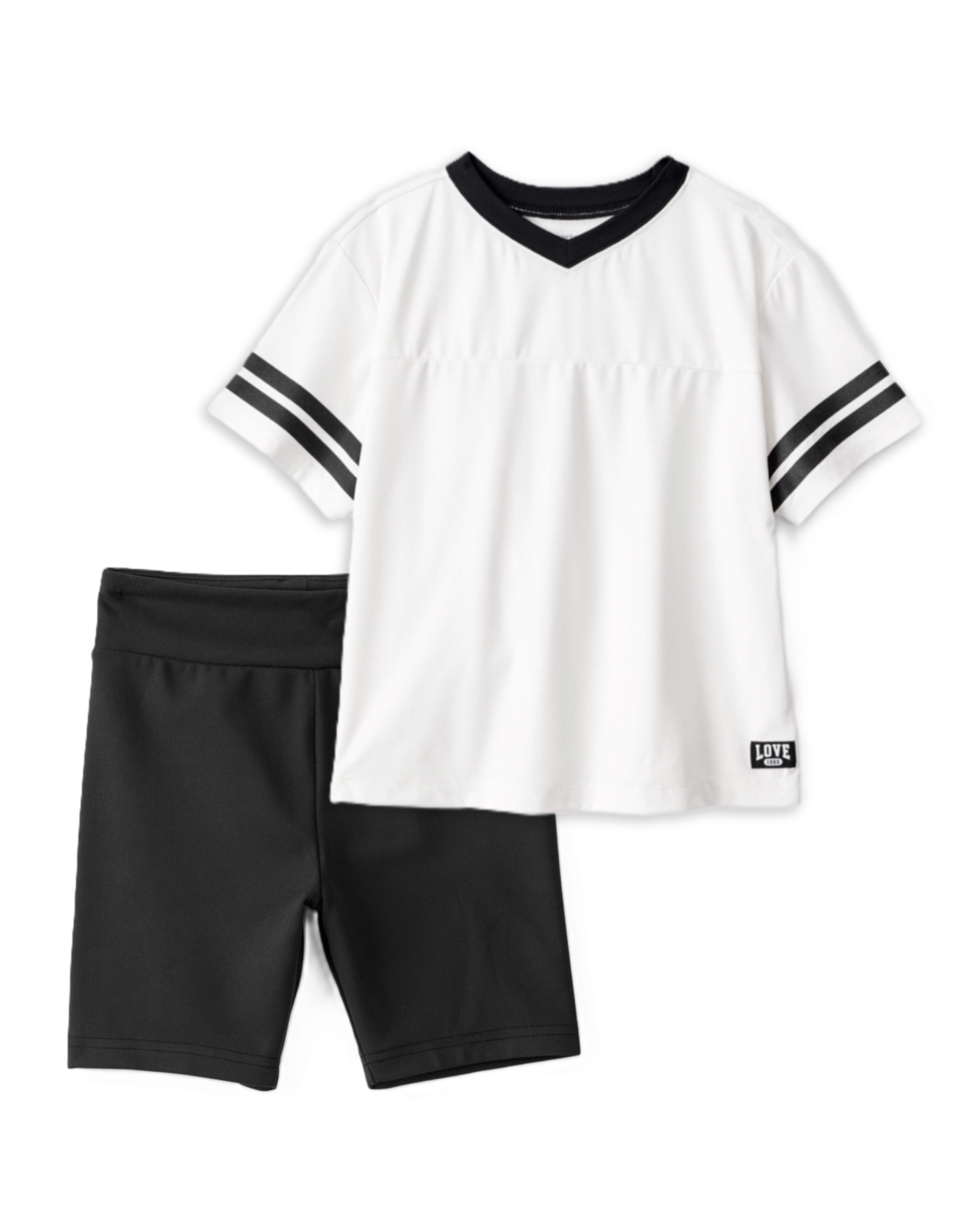 Girls 2-Piece Short-Sleeve Graphic Tee & Bike Shorts Set - White/Black