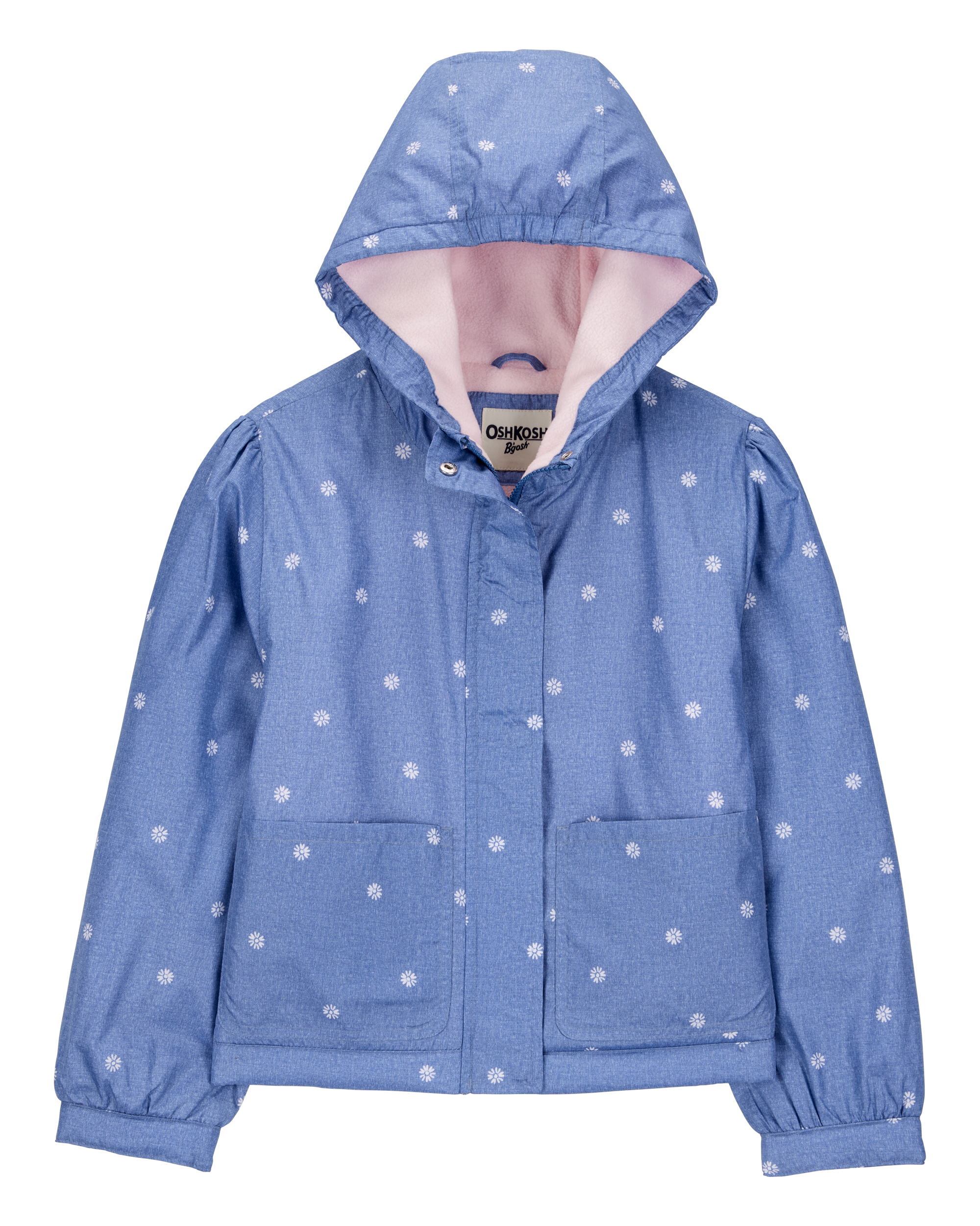 Girls Daisy-Print Chambray Jacket - Blue