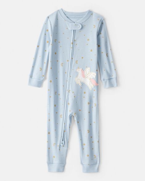 toddler girl unicorn star 100% cotton long-sleeve 1-piece pajamas - blue