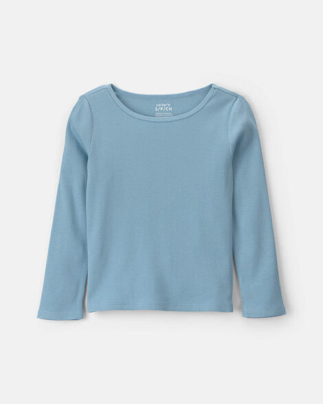 girls long-sleeve rib top - blue