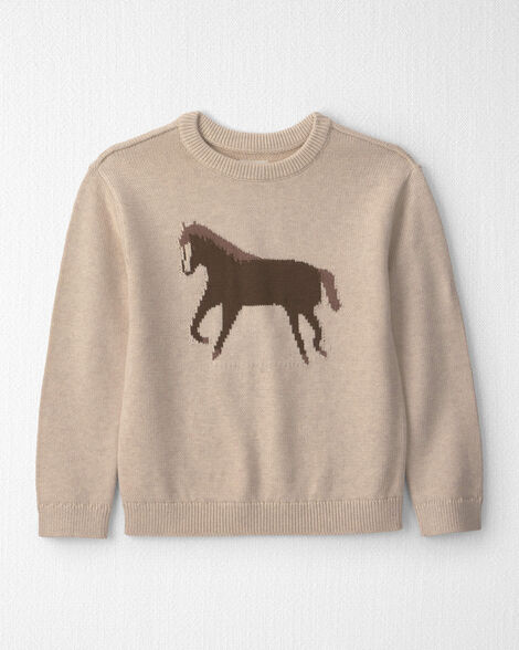 Kids Organic Cotton Horse Sweater Knit Pullover