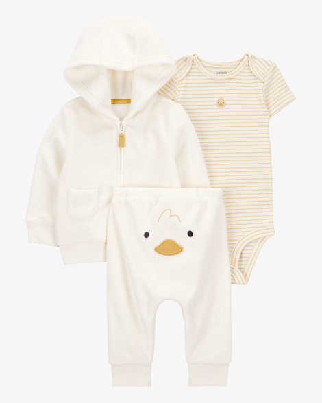 baby 3-piece duck little cardigan set - ivory