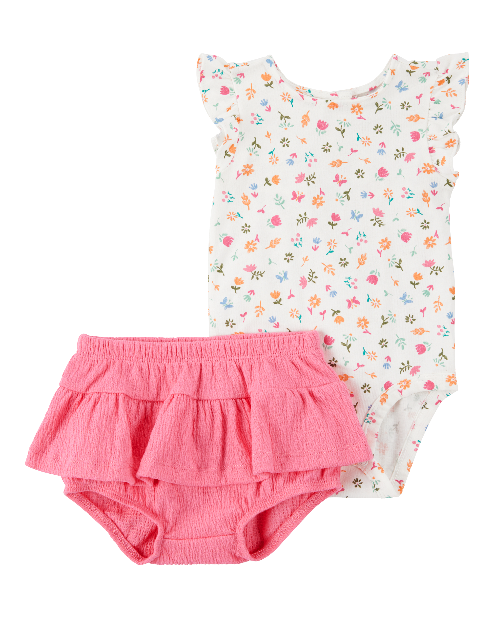 Baby Girl 2-Piece Floral Bodysuit & Diaper Cover Set - Pink