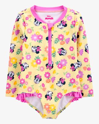 Product image 1 of Toddler Disney© Minnie Mouse 1-Piece Rashguard Swimsuit - Yellow/Pink