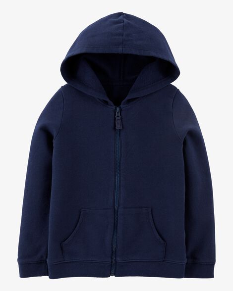 NAVY HOODED SWEATER WITH ZIPPER IN FRENCH TERRY, CHILD NAVY HOODED SWEATER WITH ZIPPER IN FRENCH TERRY, CHILD