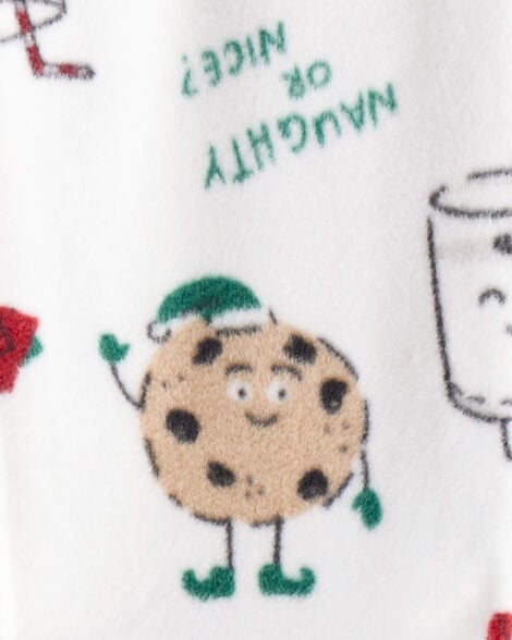 Baby Beige Santa Milk & Cookies Loose Fit Fleece Long-Sleeve Sleep & Play Pajamas - White