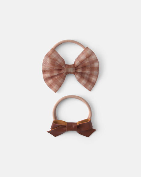 baby girl 2-pack gingham bow headwraps - brown