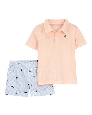 Product image 1 of Baby 2-Piece Anchor Polo Outfit Set - Orange/Blue