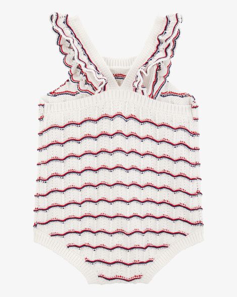  Product image 2 of Baby Striped Crotchet Knit Bubble Romper - White