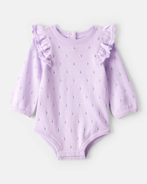 Baby Girl Long-Sleeve Sweater Bodysuit - Purple