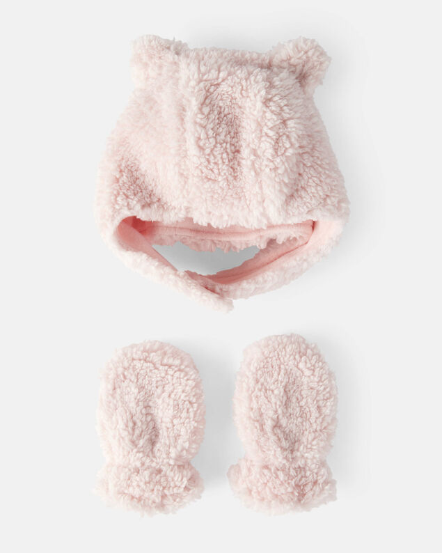 Product image 1 of Baby Girl Sherpa Winter Hat & Mittens Set - Pink
