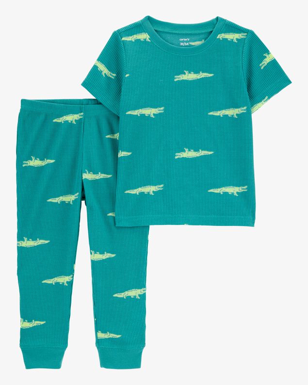 Product image 1 of Toddler Boy Alligator Print Loose Fit Waffle Knit 2-Piece Pajamas - Green