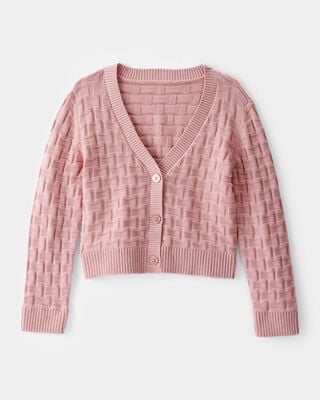 Product image 1 of Kid Cropped Sweater Knit Stitched Cardigan - Pink