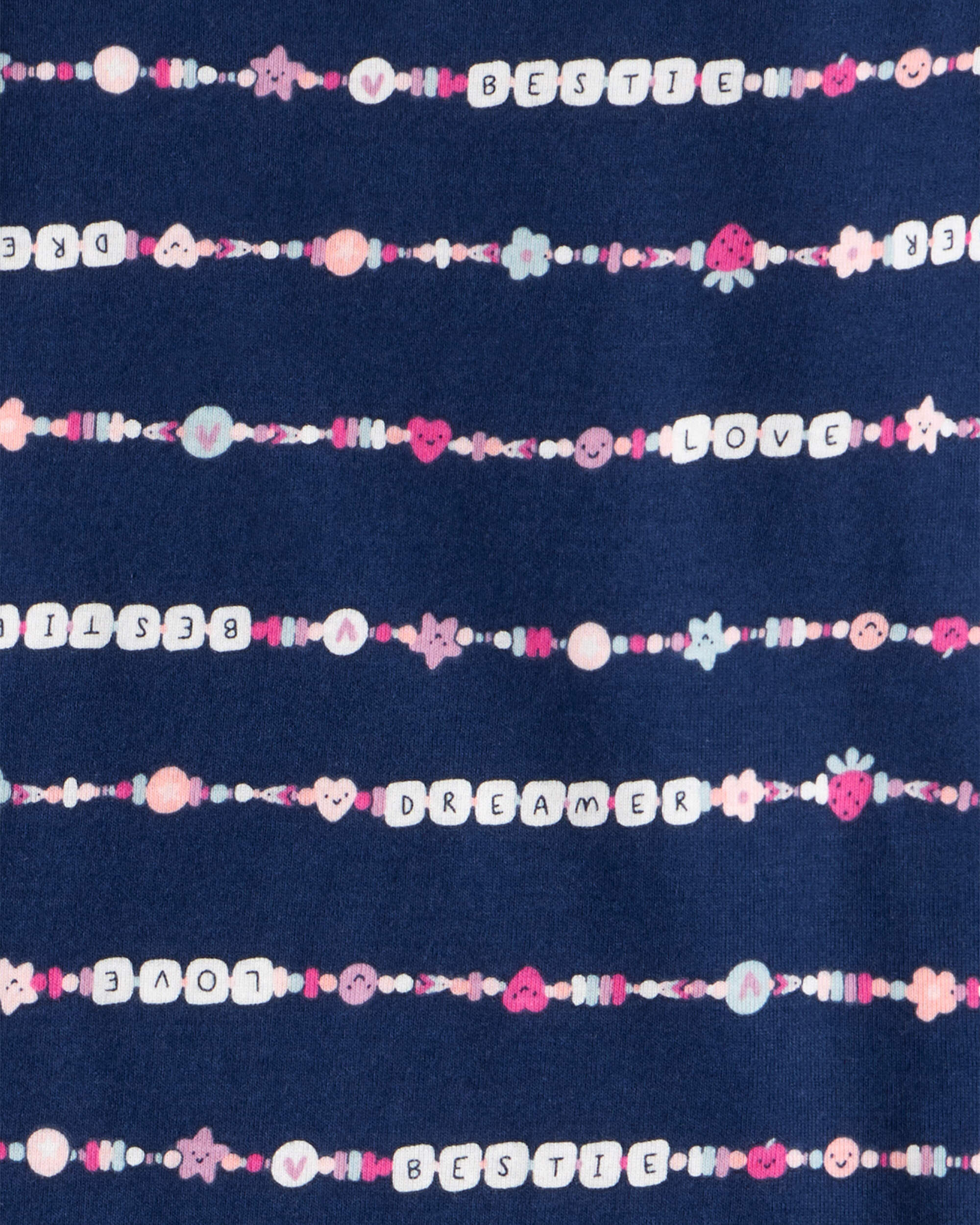 Girls Heart Print 100% Cotton Long-Sleeve Snug Fit 4-Piece Pajamas - Navy/Pink