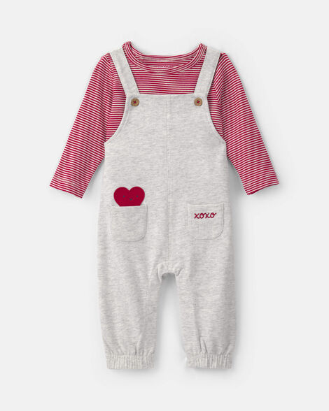 baby boy 2-piece valentine's day french terry long-sleeve overall set - red/grey