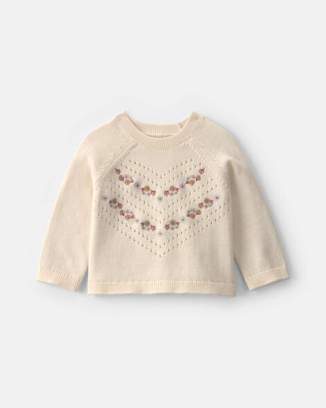 Baby Girl Embroidered Sweater - Ivory