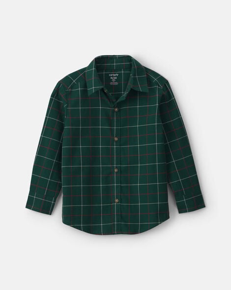 toddler boy plaid long-sleeve button-down shirt - green