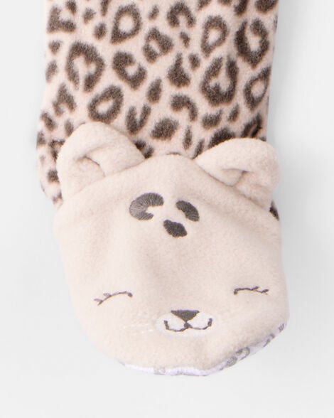 Baby Girl Leopard Fleece Long-Sleeve Loose Fit 1-Piece Pajamas - Brown